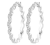 NUJIFFY Silver Earrings for Women Trendy, 925 Sterling Silver Bling Wave Large Hoop Earring, Cute Fashion Birthday Gifts Dangle Drop Jewelry for Men Sister Lovers