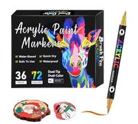 Nujuehy Liquid Acrylic Paint Pens - 24/48/72 Colors Acrylic Paint Marker Pens Double Tip Double Sided Colouring Markers Acrylic Paint Pens For Rock Painting Wood Glass Stone, Artists Supplies