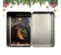 Nujuehy Mini Christmas Nativity Set In A Tin Box - Portable Pocket Nativity Scene Decoration Set, Handmade Miniature Christmas Nativitys Se-t For Home Decor, Sea Glass And Wood Religious Ornaments