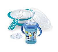 Nuk 10225130 Baby Feeding Set for Boys, Gift Set with Cup, Feeding Bowl and Spoons Plus Replacement Drinking Spout. from 6 Months, Petrol Blue