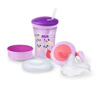 NUK 3-in-1 Training Set | Trainer Cup (6M+), Magic Sippy Cup (8M+), Action Toddler Cup (12M+) | 230 ml | BPA-Free | Pug (Purple)