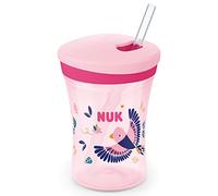 NUK Action Cup Children's Drinking Cup Chameleon Effect 12+ Months Twist Lid with Soft Straw Leak-Proof BPA 230 ml Bird (Pink)