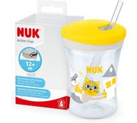 NUK Action Cup Toddler Cup 12+ Months Twist Close Soft Drinking Straw Leak-Proof & Washable BPA-Free 230ml Yellow Cat