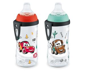 NUK Active Sippy Cup, 10 oz, 2 Pack, Disney's Cars, Lightning McQueen, BPA-Free, Spill-Proof, Transition Cup