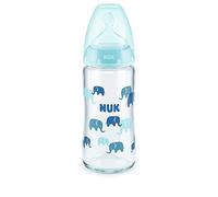 NUK Baby First Choice+ Glass Bottle, 240 ml, Anti-Colic, Orthodontic, Blue (Temperature Control), BPA Free