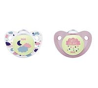 NUK Cute-as-a-Button Glow-in-The-Dark Orthodontic Pacifiers, Girl, 0-6 Months, 2-Pack
