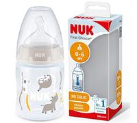 NUK First Choice+ Baby Bottle| 0-6 Months | Temperature Control | Anti Colic Vent | 150 ml | BPA-Free | Silicone Teat | Safari (Beige)