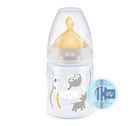 NUK First Choice+ Baby Bottle | 0-6 Months | Temperature Control | Anti Colic Vent | 150 ml | BPA-Free | Latex Teat | Safari (Beige)