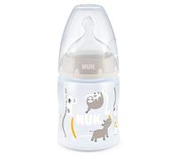 NUK First Choice+ Baby Bottle | 0-6 Months | Temperature Control Display | 150ml | Anti-Colic Valve | BPA Free | Silicone Teat | Grey Sloth