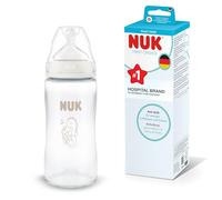 NUK First Choice Baby Bottle | 3+ Months | 240ml | Anti Colic Feeding Bottle | Glass | Temperature Control Indicator | Seahorse | 1 Count
