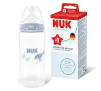NUK First Choice Baby Bottle | 3+ Months | 300ml | Anti Colic Feeding Bottle | PP | Temperature Control Indicator | Whale | 1 Count