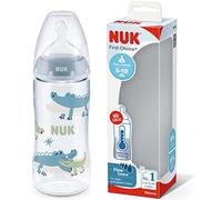 NUK First Choice+ Baby Bottle - 6-18 Months - Temperature Control - Flow Control - Anti-Colic Aeration System - 360ml - BPA Free - Silicone Teat - Crocodile (Blue)