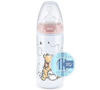 NUK First Choice+ Baby Bottle Disney Winnie 0-6 Months Temperature Control Display 300 ml Anti-Colic Valve BPA Silicone Teat Pink