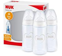 NUK First Choice+ Baby Bottles Set | 0-6 Months | Temperature Control | Silicone Teat | Anti Colic Vent | BPA-Free | 300 ml | Hearts (White)
