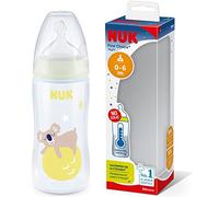 NUK First Choice+ Baby Bottles, 0-6 Months, 300 ml, Anti-Colic Valve, BPA Free (bisphenol A.), Silicone Teat with Temperature Control and Luminous Effect, Beige