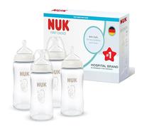 NUK First Choice Baby Bottles | 3+ Months | 240ml | Anti Colic Feeding Bottle | Glass | Temperature Control Indicator | Seahorse | 4 Count