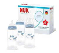 NUK First Choice Baby Bottles | 3+ Months | 300ml | Anti Colic Feeding Bottle | PP | Temperature Control Indicator | Whale | 3 Count