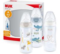NUK First Choice+ Baby Bottles Set | 0-6 Months | 3 x 300ml Bottles, Blue