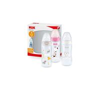 NUK First Choice+ Baby Bottles Set | 0-6 Months | Temperature Control | Anti Colic Vent | 300 ml | BPA-Free | Silicone Teat | 3 Count | Pink Giraffe