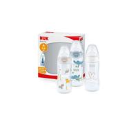 NUK First Choice+ Baby Bottles Set | 0-6 Months | Temperature Control | Anti Colic Vent | 300 ml | BPA-Free | Silicone Teat | 3 Count | Safari