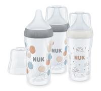 NUK First Choice+ Baby Bottles Set | 0-6 Months | Temperature Control | Anti Colic Vent | 300 ml | BPA-Free | Silicone Teat | 3 Count | Pink Giraffe