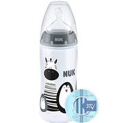 NUK First Choice+ Baby Plastic Bottles, Anti-Colic, 6-18 Months, with Temperature Control, Silicone Teat, BPA Free, Grey, Monochrome 300 ml,1 Count