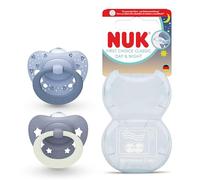 NUK First Choice Classic Night Baby Dummies | 6-18 Months | Orthodontic Soothers that Glow in the Dark | 95% Baby Acceptance** | Blue | 2 Count
