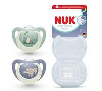 NUK First Choice Classic Night Baby Dummy | 18-36 Months | Orthodontic Soothers That Glow in The Dark | 95% Baby Acceptance** | Blue | 2 Count