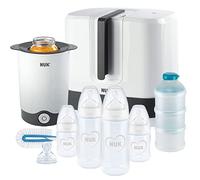 NUK First Choice+ Complete Feeding Set | Vario Express Steriliser, 4x Baby Bottles, Bottle Warmer, Bottle Brush & More | Hearts (Neutral) | 9 Count