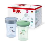 NUK First Choice Learn to Drink Set | Magic Cup & Straw Cup | 230ml | Toddler Bottles | Blue Whale & Green Turtle | 2 Count