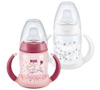 NUK First Choice+ Learner Cup Night & Day | Sippy Cup Set | 6-18 Months | Leak-Proof Silicone Spout | Anti-Colic Vent | BPA-Free | 150ml | Pink