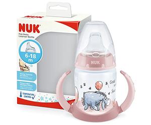NUK First Choice Learner Cup Sippy Cup | 6-18 Months | Temperature Control | Leak-Proof Silicone Spout | Anti-Colic Vent | BPA-Free | 150ml | Disney Winnie the Pooh (Pink)