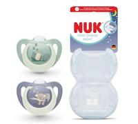 NUK First Choice Night Baby Dummies | 0-6 Months | Orthodontic Soothers That Glow in The Dark | Soothes 99% of Babies** | Hippo & Koala | 2 Count