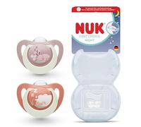 NUK First Choice Night Baby Dummies | 0-6 Months | Orthodontic Soothers That Glow in The Dark | Soothes 99% of Babies** | Bunny & Sheep | 2 Count