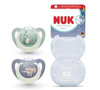 NUK First Choice Night Baby Dummies 6-18 Months Orthodontic Soothers That Glow in The Dark Soothes 99% of Babies Hippo & Koala 2 Count