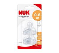 2 X NUK First Choice+ Baby Bottle Teat 0-6 Months Silicone with Medium Feed Hole