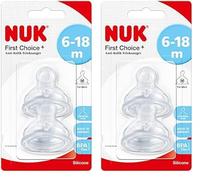 NUK First Choice+ Silicone Replacement Teats, 6-18 Months with Medium Feed Hole, 2 Count (Pack of 2)