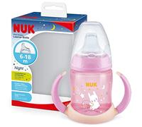 NUK First Choice Sippy Cup Night | 6-18 Months | 150 ml | Glow in The Dark | Handles & Orthodontic Silicone Spout | Leak-Proof | Anti-Colic | BPA-Free | Pink