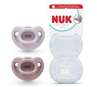 NUK First Choice Soft Baby Dummies | 0-6 Months | Orthodontic Soothers Made from Super Soft 100% Silicone | 95% Baby Acceptance** | Purple & Red | 2 Count