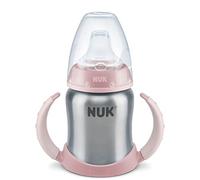 NUK First Choice+ Stainless Steel Learner Cup Sippy Cup | 6-18 Months | Leak-Proof Silicone Spout | Anti-Colic Vent | BPA-Free | 125ml | Pink