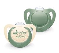 NUK for Nature Baby Dummy | 6-18 Months | Sustainable Silicone Soothers | Made from 100% Natural Raw Materials | Green | 2 Count