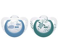 NUK Genius Color Silicone Dummy, Orthodontic Shape, 6-18 Months, Pack of 2, Blue & Green