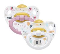 NUK Happy Kids Dummy, 0-6 Months, Latex and Orthodontic Shape, Pink & White, Pack of 2