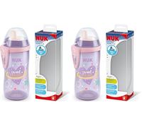 NUK Kiddy Cup Night Drinking Cup for Toddlers, 12+ Months, 300 ml, Leak-Proof, Reinforced Mouthpiece, Glows in the Dark, Clip & Protective Cap, BPA-Free, Purple (Pack of 2)