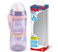 NUK Kiddy Cup Night Toddler Cup | 12+ Months | 300 ml | Leak-Proof Toughened Spout | Glow in The Dark | Clip & Protective Cap | BPA-Free | Purple