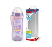 NUK Kiddy Cup Night Toddler Cup 12+ Months 300 ml Leak-Proof Toughened Spout Glow in The Dark Clip & Protective Cap BPA-Free Purple