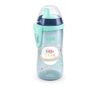 NUK Kiddy Cup Night Toddler Cup 12+ Months 300 ml Leak-Proof Toughened Spout Glow in The Dark Clip & Protective Cap BPA-Free Blue