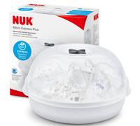NUK Micro Express Plus Microwave Bottle Steriliser | Sterilises up to 4 Baby Bottles & Accessories in 4 Minutes | Fits Most Microwaves | Tongs for Hy