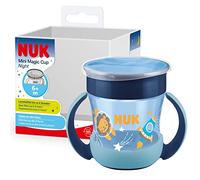NUK Mini Magic Cup Learning Cup with Luminous Effect, 6+ Months, 160 ml, Leak-Proof 360° Drinking Rim, Ergonomic Handles, BPA-Free, Lion (Blue)