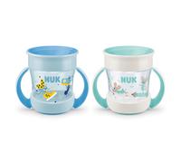 NUK Mini Magic Cup Sippy Cup | 360 Anti-Spill Rim | 6+ Months | Easy Grip Handles | BPA-Free | 160 ml | Blue & Turquoise | 2 Count